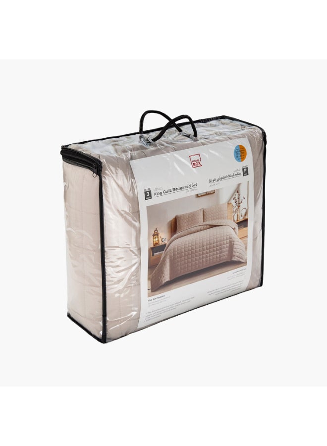 Home Box Twin Microfiber Quilt Set - Beige - 3 Pieces - Image 5